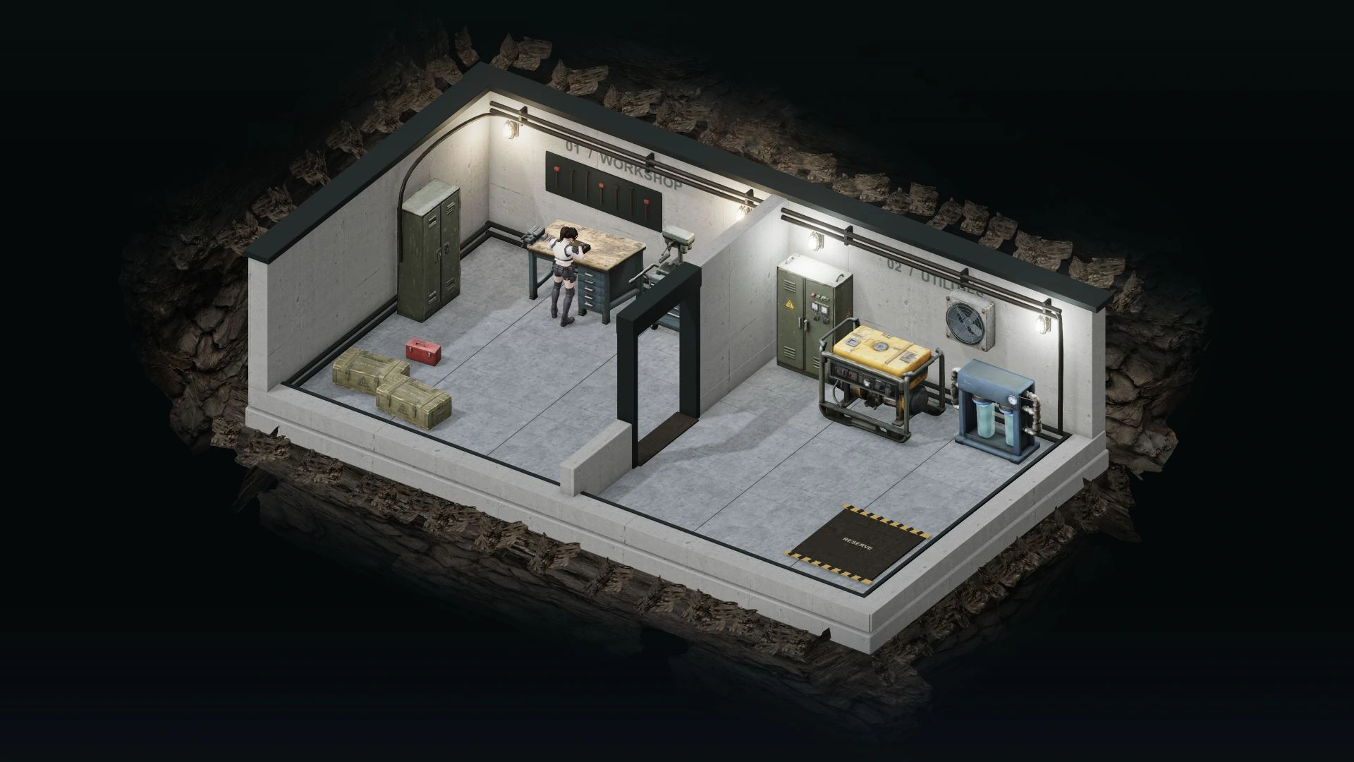 Upgrade rooms, assign residents and turn recovered supplies into a shelter that supports your next run.